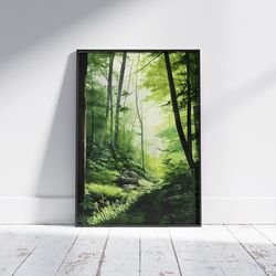 beautiful green forest - downloadable and printable digital painting