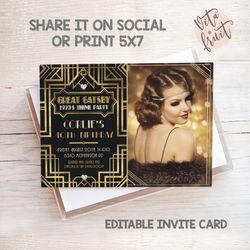 great gatsby invitation photo, great gatsby birthday inivte, invitation card, great gatsby invite card