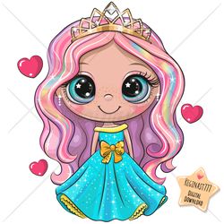 cute cartoon princess png, clipart, sublimation design, adorable, print, clip art, pink