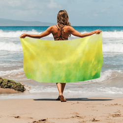 spring yellow and green watercolor style beach towel