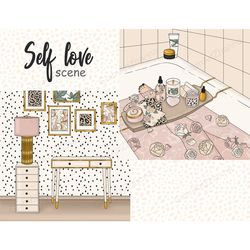 self love illustrations | bathroom interior