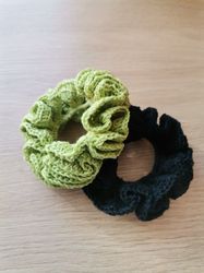 handmade knitted scrunchies. hair accessory.