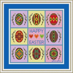 cross stitch pattern sampler eggs branch willow happy easter colorful ornament  holiday counted crossstitch patterns pdf