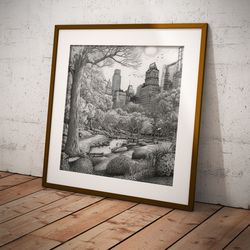 central park cityscape - downloadable and printable digital painting