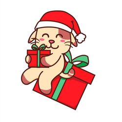 cute santa bunny with christmas gift svg png