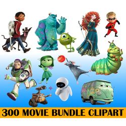 300 movie bundle clipart, coco cars, toy story merida, movie clipart bundle, disney bundle png