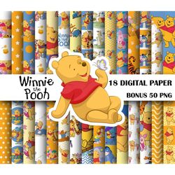 18 winnie the pooh digital paper, winnie the pooh scrapbook, winnie the pooh clipart png