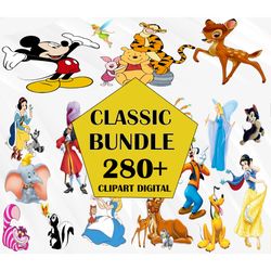 280 classic bundle clipart bundle, minnie mickey dumbo alice pooh, disney clipart bundle, cartoon bundle, disney png