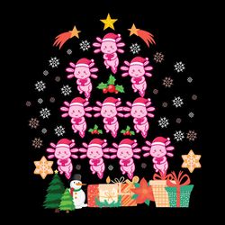 cute pink axolotl christmas gift svg png, christmas tree svg