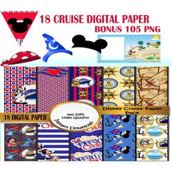 18 cruise digital paper, mickey mouse font, mickey mouse paper, nautical paper, nautical clipart, disneyland png