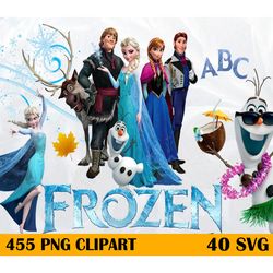 455 frozen clipart bundle, clipart frozen png, elsa olaf anna frozen, disney clipart bundle, frozen font