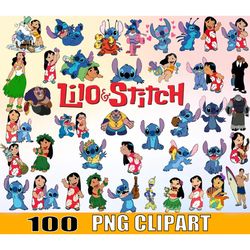 100 lilo stitch clipart bundle, hawaii for stickers, lilo and stitch png, disney clipart, lilo and stitch bundle