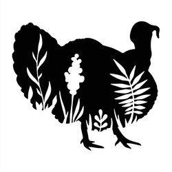 black turkey floral silhouette svg, floral svg, turkey svg, thankful svg