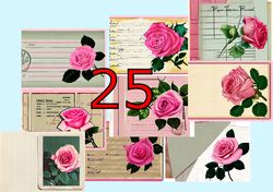 scrapbooking card set, pocket card - vintage roses, flowers, tag-4