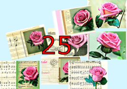 scrapbooking card set, pocket card - vintage roses, flowers, tag-10