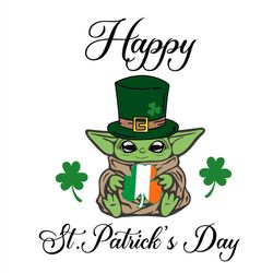 happy st.patrick's day cute yoda holding irish clover flag svg png