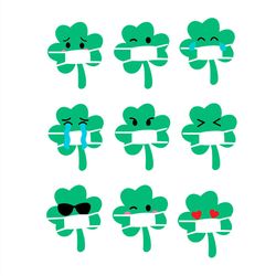 green lucky clover wearing mask with various expressions bundle svg png