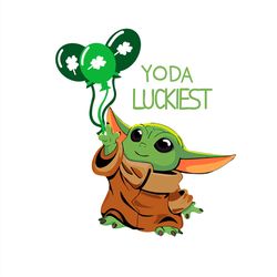 baby yoda luckiest holding green shamrock balloons svg png