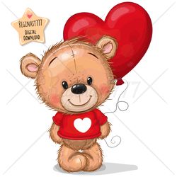 cute cartoon teddy bear png, clipart, sublimation design, children printable, heart, art