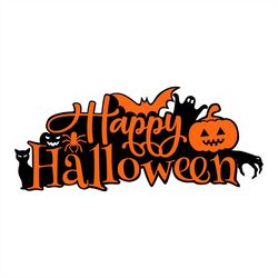 happy halloween pumpkin ghost bat svg png, halloween party svg