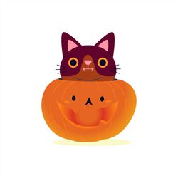 cute cat with halloween pumpkin png sublimation designs