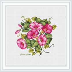 cross stitch pattern pink morning glories flowers nature floral botany garden counted crossstitch patterns download pdf