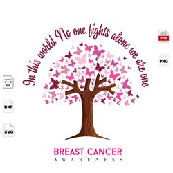 in this world no one fight alone we are one, breast cancer gift, breast cancer svg, cancer awareness, cancer ribbon svg,