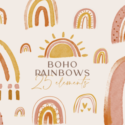 25 boho rainbow clipart / handdrawn rainbows / rainbow png / kids clipart / nursery prints