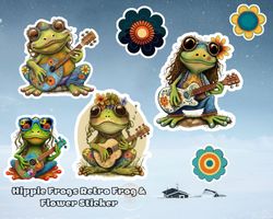 hippie frogs retro frog & flower sticker