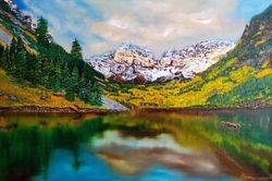 mountain landscape mountain lake oil painting 23*35 inch summer on the mountain picture