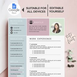 modern resume google docs, professional resume template, clean resume, cover letter