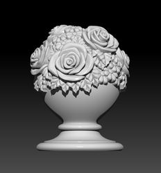 3d stl model file vase with flowers for cnc and 3d print