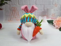 easter bunny gnome with crochet carrot as easter decorations and easter gift mother, daughter, husband, wife