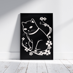 minimalistic cat on black background - downloadable and printable digital painting