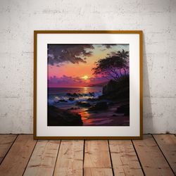sunset hawaii beach- downloadable and printable digital painting