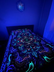 blanket home accessory uv print bed throws coverlet picnic blanket blacklight linen coverlet heavy weight linen