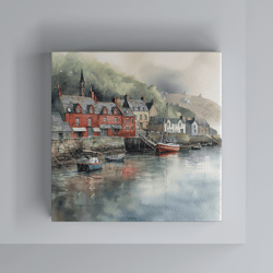 coastal village - downloadable and printable digital painting