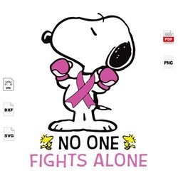 no one fight alone, snoopy, snoopy svg, breast cancer svg, cancer awareness, black girl svg, cancer ribbon svg, breast c