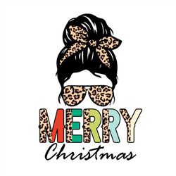 merry christmas messy bun leopard pattern png sublimation designs