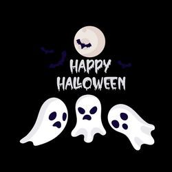 happy halloween svg, full moon with halloween ghost svg png