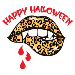 leopard pattern vampire blood lips svg, happy halloween svg png