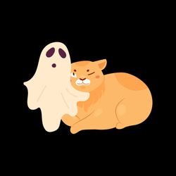 cartoon cute halloween ghost and sleeping cat svg png
