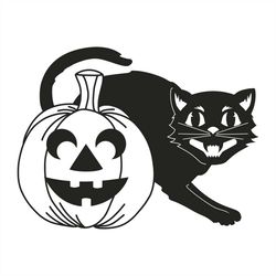 black cat with halloween pumpkin svg silhouette