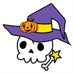skull wearing witch hat pumpkin svg png