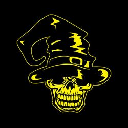 yellow human skull wearing witch hat svg png