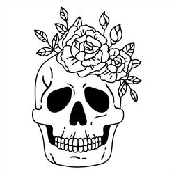 human skull roses coloring svg silhouette