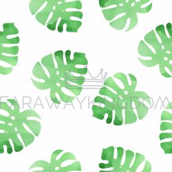 monstera watercolor leaves seamless pattern illustration