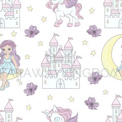 moon princess fairy tale seamless pattern vector illustration