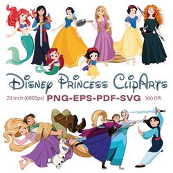 disney princess vector clipart, disney princess svg, disney princess png, disney clipart svg, hand-drawn large-size clip