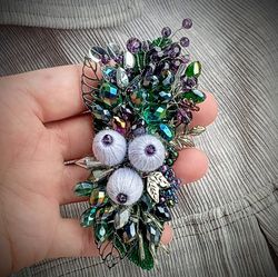 handmade beaded  jacket coat brooch pin berry, huge lapel brooch pin, leaf brooch for women, vegan floral jewelry gift